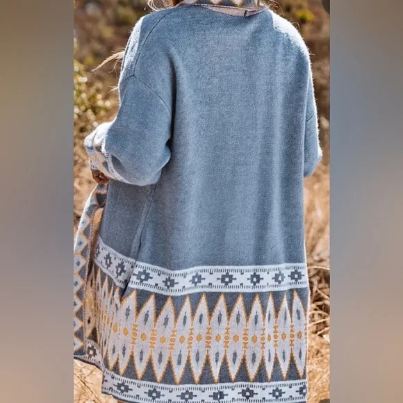 Gorgeous Fabulous Aztec Print Knit Cardigan, Vintage Long Sleeve Sweater NWT NEW - Picture 3 of 6